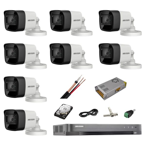 Sistem complet de supraveghere profesional Hikvision Turbo HD, inregistrare 4K / 8 Mp, 8 camere IR 30 m, HDD 2 Tb, 200 m cablu CCTV,vizualizare pe telefon [1]
