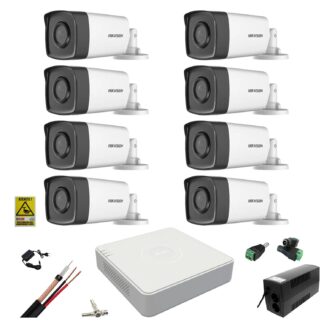 Kit Supraveghere - Sistem supraveghere video Hikvision 8 camere 2MP 3.6mm IR 80m, DVR 8 canale 1080N, accesorii, UPS cu baterie 360W