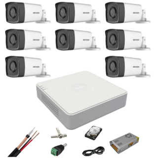 Kit Supraveghere - Kit complet supraveghere 5 MP Hikvision Turbo HD 8 camere, IR 40 m, HDD 2Tb, 200 m cablu