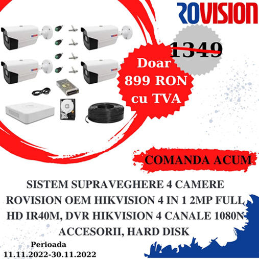 Sistem de supraveghere complet 4 camere Rovision oem Hikvision-DVR-accesorii si Hard Disk