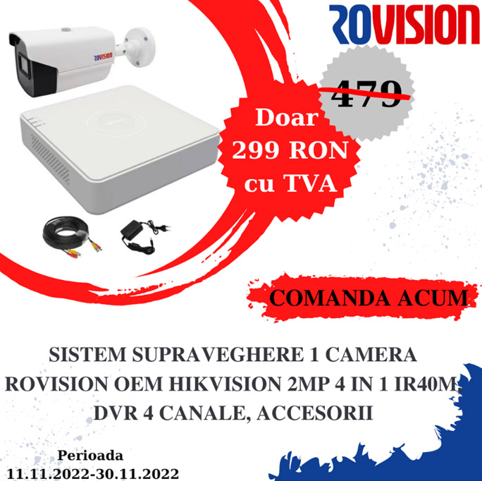 Sistem supraveghere 1 camera Rovision oem Hikvision cu accesorii