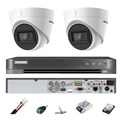 Sistem supraveghere Hikvision 2 camere interior 4 in 1, 8MP, lentila 2.8, IR 60m, DVR 4 canale, accesorii, hard disk [1]