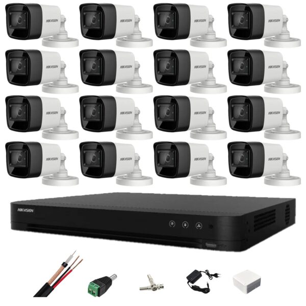 Sistem de supraveghere Hikvision 16 camere 8MP 4 in 1, 2.8mm, IR 30m, DVR 16 canale 4K, accesorii de montaj [1]