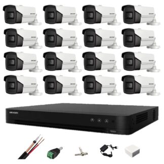 Kit supraveghere Hikvision - Sistem de supraveghere video 16 Camere Hikvision 4 in 1, 8MP, lentila 3.6mm, IR 80m, DVR 16 canale 4K, accesorii