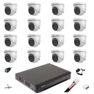Kit Supraveghere - Sistem de supraveghere 16 camere 5MP Hikvision 2.8mm IR 30m, DVR AcuSense 16 canale video, accesorii instalare