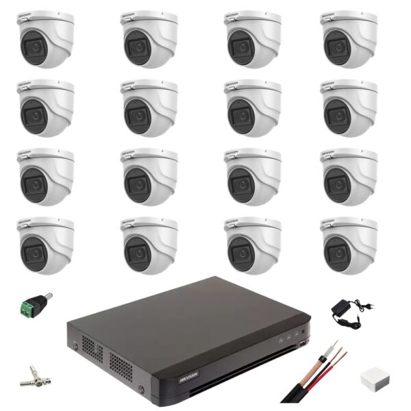 Sistem de supraveghere 16 camere 5MP Hikvision 2.8mm IR 30m, DVR AcuSense 16 canale video, accesorii instalare [1]