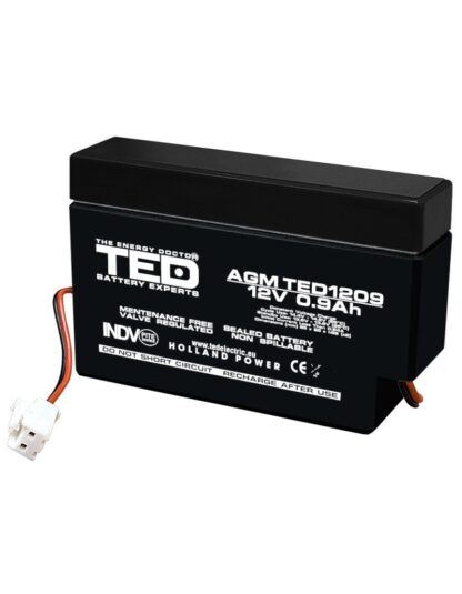 Acumulator AGM VRLA 12V 0,9A dimensiuni 96mm x 25mm x h 62mm cu fir TED Battery Expert Holland TED003058 (40) [1]