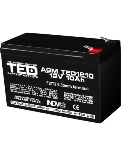 Acumulator AGM VRLA 12V 10A dimensiuni 151mm x 65mm x h 95mm F2 TED Battery Expert Holland TED002730 (5) [1]