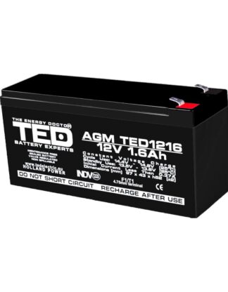 Acumulatori Panouri Fotovoltaice - Acumulator AGM VRLA 12V 1,6A dimensiuni 97mm x 47mm x h 50mm F1 TED Battery Expert Holland TED003072 (20)