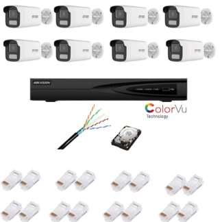 Kit supraveghere IP cu 8 camere ColorVu, 4MP, lentilă 4mm, lumină albă 50m, NVR cu 8 canale IP 4K, accesorii, HIKVISION [1]