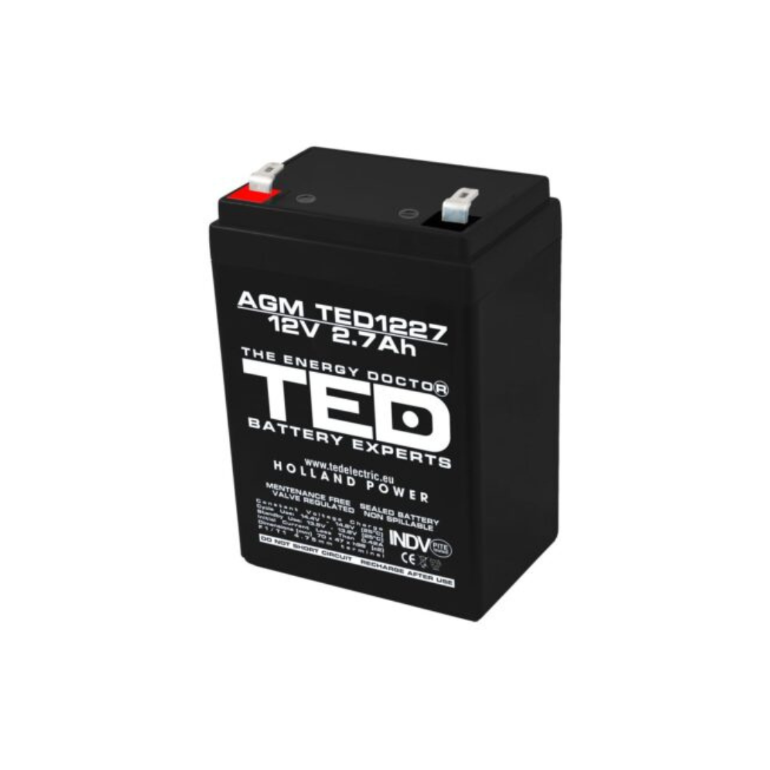 Acumulator AGM VRLA 12V 2,7A dimensiuni 70mm x 47mm x h 98mm F1 TED Battery Expert Holland TED003119 (20)