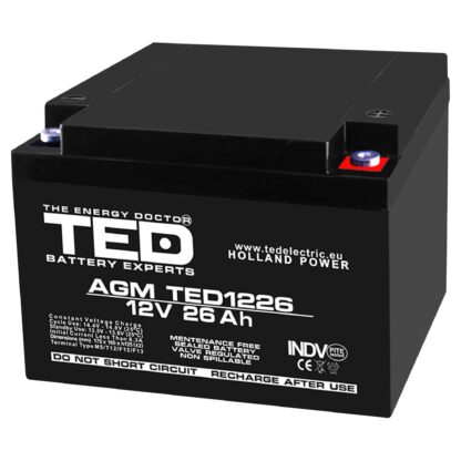 Acumulator AGM VRLA 12V 26A dimensiuni 165mm x 175mm x h 126mm M5 TED Battery Expert Holland TED003638 (1) [1]