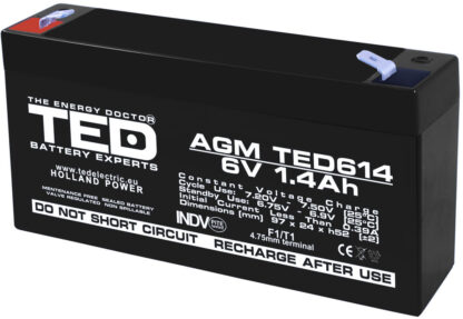 Acumulator AGM VRLA 6V 1,4A dimensiuni 97mm x 25mm x h 54mm F1 TED Battery Expert Holland TED002839 (40) [1]