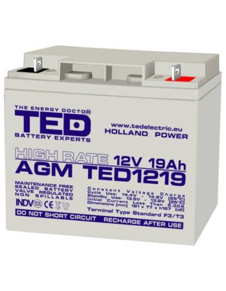 Surse alimentare - Acumulator AGM VRLA 12V 19A High Rate 181mm x 76mm x h 167mm F3 TED Battery Expert Holland TED002815 (2)