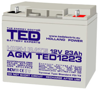 Acumulatori Panouri Fotovoltaice - Acumulator AGM VRLA 12V 23A High Rate 181mm x 76mm x h 167mm F3 TED Battery Expert Holland TED003348 (2)