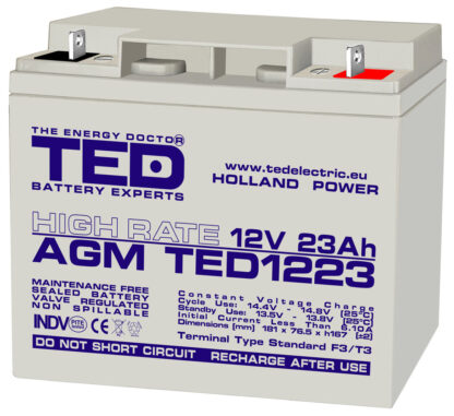 Acumulator AGM VRLA 12V 23A High Rate 181mm x 76mm x h 167mm F3 TED Battery Expert Holland TED003348 (2) [1]