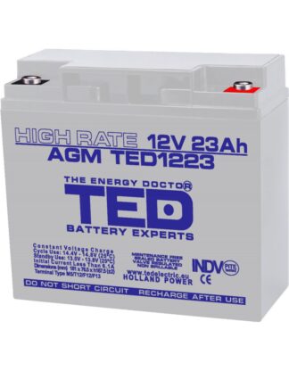 Surse alimentare - Acumulator AGM VRLA 12V 23A High Rate 181mm x 76mm x h 167mm M5 TED Battery Expert Holland TED003362 (2)
