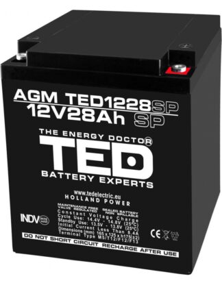 Acumulatori si baterii - Acumulator AGM VRLA 12V 28A dimensiuni speciale 165mm x 125mm x h 175mm M6 TED Battery Expert Holland TED003430 (1)