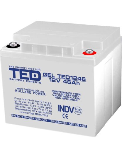 Acumulator AGM VRLA 12V 46A GEL Deep Cycle 197mm x 166mm x h 171mm M6 TED Battery Expert Holland TED003454 (1) [1]