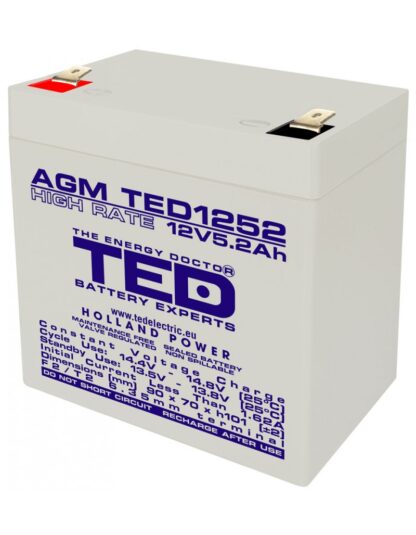 Acumulator AGM VRLA 12V 5,2A High Rate 90mm x 70mm x h 98mm F2 TED Battery Expert Holland TED003287 (10) [1]