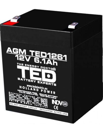 Acumulator AGM VRLA 12V 6,1A dimensiuni 90mm x 70mm x h 98mm F2 TED Battery Expert Holland TED003171 (10) [1]