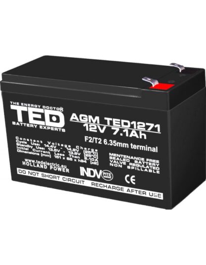Acumulator AGM VRLA 12V 7,1A dimensiuni 151mm x 65mm x h 95mm F2 TED Battery Expert Holland TED003225 (5) [1]