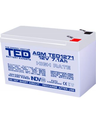 Surse alimentare - Acumulator AGM VRLA 12V 7,1A High Rate 151mm x 65mm x h 95mm F2 TED Battery Expert Holland TED003300 (5)