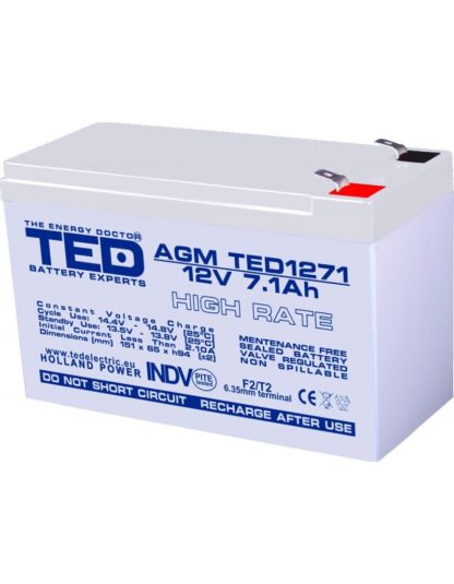 Acumulator AGM VRLA 12V 7,1A High Rate 151mm x 65mm x h 95mm F2 TED Battery Expert Holland TED003300 (5) [1]
