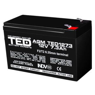 Acumulatori Panouri Fotovoltaice - Acumulator AGM VRLA 12V 7,3A dimensiuni 151mm x 65mm x h 95mm F2 TED Battery Expert Holland TED003249 (5)