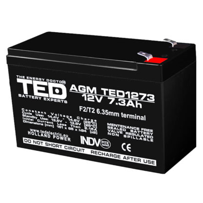 Acumulator AGM VRLA 12V 7,3A dimensiuni 151mm x 65mm x h 95mm F2 TED Battery Expert Holland TED003249 (5) [1]