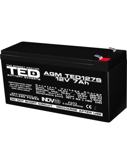 Acumulator AGM VRLA 12V 7Ah dimensiuni speciale 149mm x 49mm x h 95mm F2 TED Battery Expert Holland TED003195 (10) [1]