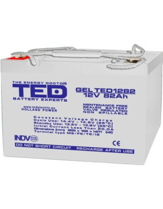 Acumulatori Panouri Fotovoltaice - Acumulator AGM VRLA 12V 82A GEL Deep Cycle 259mm x 168mm x h 211mm M6 TED Battery Expert Holland TED003478 (1)