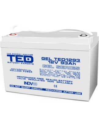 Acumulator AGM VRLA 12V 93A GEL Deep Cycle 306mm x 167mm x h 212mm F12 M8 TED Battery Expert Holland TED003485 (1)