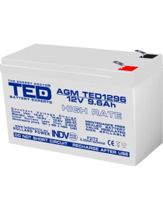 Acumulatori Panouri Fotovoltaice - Acumulator AGM VRLA 12V 9,6A High Rate 151mm x 65mm x h 95mm F2 TED Battery Expert Holland TED003324 (5)