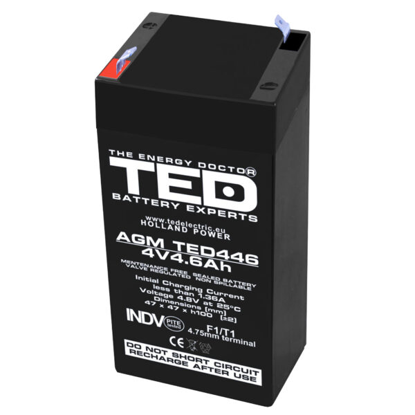 Acumulator AGM VRLA 4V 4,6A dimensiuni 47mm x 47mm x h 100mm F1 TED Battery Expert Holland TED002853 (30) [1]