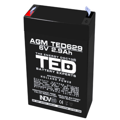 Acumulator AGM VRLA 6V 2,9A dimensiuni 65mm x 33mm x h 99mm F1 TED Battery Expert Holland TED002877 (20) [1]