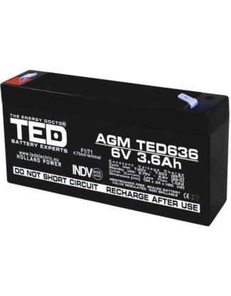 Acumulatori Panouri Fotovoltaice - Acumulator AGM VRLA 6V 3,6A dimensiuni 133mm x 34mm x h 59mm F1 TED Battery Expert Holland TED002891 (20)