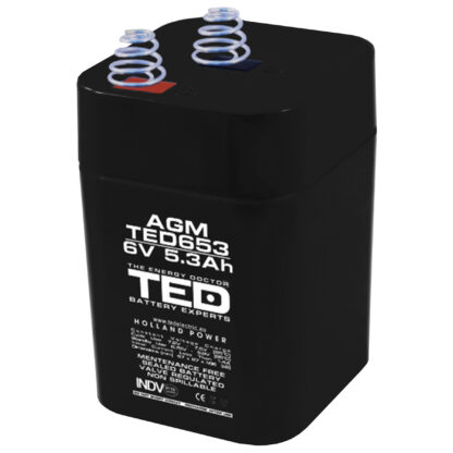 Acumulator AGM VRLA 6V 5,3A dimensiuni 67mm x 67mm x h 97mm cu arcuri tip 4R25 TED Battery Expert Holland TED002952 (10) [1]