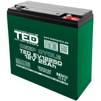 Surse alimentare - Acumulator AGM VRLA 12V 25A Deep Cycle 181mm x 76mm x h 167mm pentru vehicule electrice M5 TED Battery Expert Holland TED003782 (2)