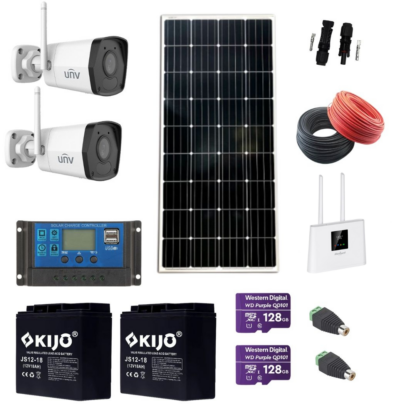 Kit supraveghere Panou solar 170W, camera Wi-Fi IP 2MP, Smart IR 30M, card de 128GB,  acumulatori 12V, Router Wireless REBEL 4G, accesorii [1]