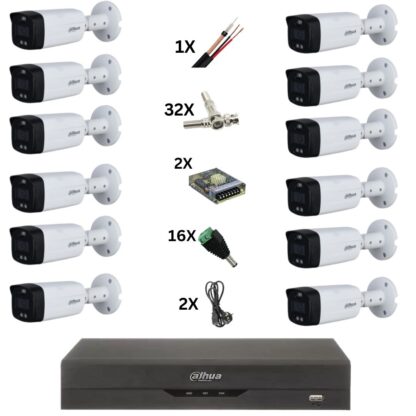Sistem de supraveghere Dahua cu 16 camere ColorVu 8MP, Lumina color 40M, Lentila 3.6mm, Alarma stroboscopica, DVR de 16  canale 4k, accesorii [1]