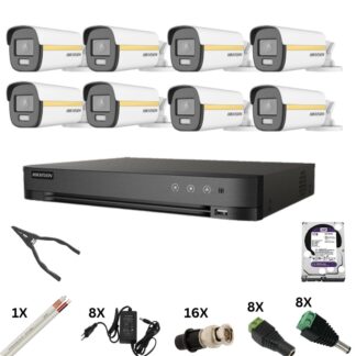 Kituri automatizare porti culisante - Kit de supraveghere Hikvision cu 8 camere Poc, ColorVu 8 Megapixeli, Lumina Color 40m, DVR 8 canale 8 Megapixeli, Hard, Accesorii