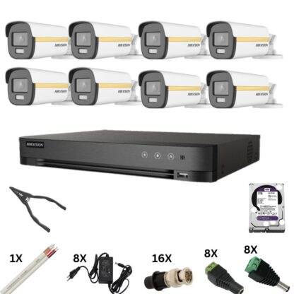 Kit de supraveghere Hikvision cu 8 camere Poc, ColorVu 8 Megapixeli, Lumina Color 40m, DVR 8 canale 8 Megapixeli, Hard, Accesorii [1]