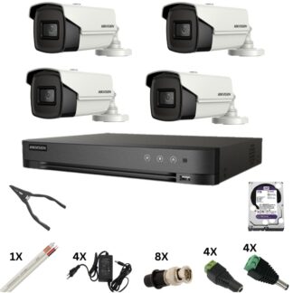 Kit supraveghere Hikvision - Sistem de supraveghere Hikvision cu 4 camere 8 Megapixeli, Infrarosu 60m, DVR 4 canale 8 Megapixeli, Hard, Accesorii