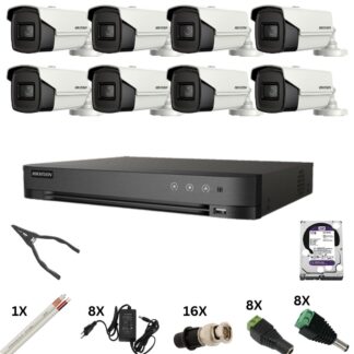 Kit supraveghere Hikvision - Kit de supraveghere Hikvision cu 8 camere, 8 Megapixeli, Infrarosu 60m, DVR 8 canale 8 Megapixeli, Hard, Accesorii