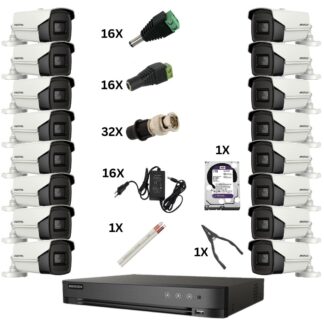Kit Supraveghere - Sistem de supraveghere Hikvision cu 16 camere, 8 Megapixeli, Infrarosu 60m, DVR 16 canale 8 Megapixeli, Hard, Accesorii