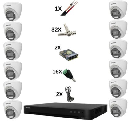Sistem de supraveghere Hikvision cu 16 camere ColorVu 8MP, Lumina color 60M, Lentila 2.8mm, DVR de 16 canale 4k, accesorii [1]