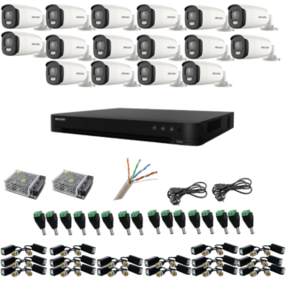 Kit supraveghere Hikvision - Kit de supraveghere cu 16 camere, 5 MP, ColorVu, Color noaptea 40m, DVR cu 16 canale 8MP, accesorii
