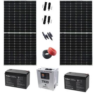 Sistem Fotovoltaic Monocristalin, 2X 375W, 2 Acumulatori 12V 100AH, Invertor 1,8 KW cu iesire 220V, Accesorii incluse [1]