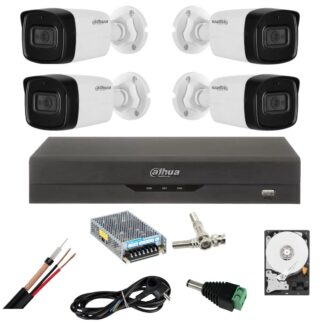 Accesorii Montaj CCTV - Sistem de supraveghere Dahua cu 4 camere 5 Megapixeli, Infrarosu 80m, Microfon, DVR 4 canale 5 Megapixeli, Hard 1TB, Accesorii